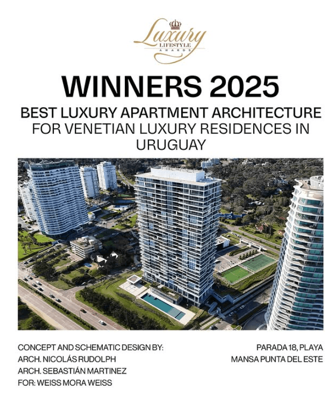 Placa de reconocimiento Luxury Lifestyle Awards 2025 para Venetian By WMW, Punta del Este